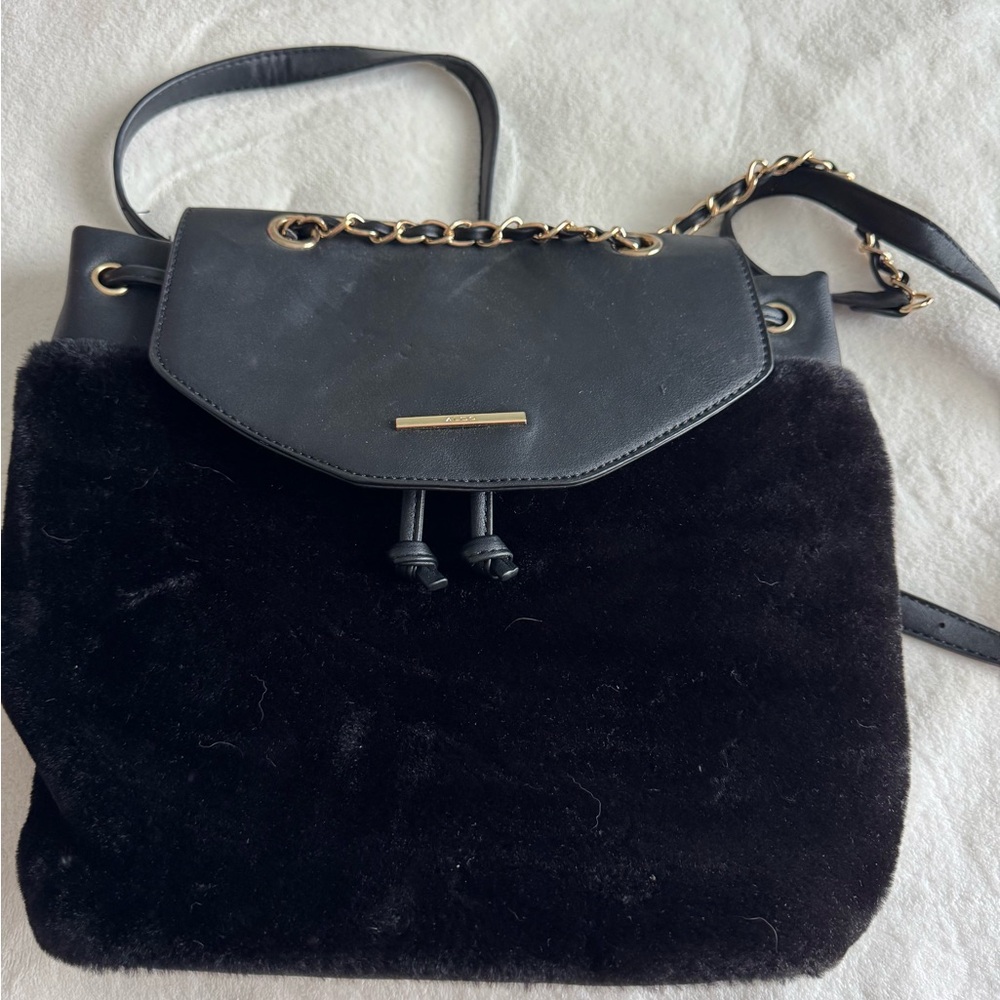 Aldo Black Faux Fur Backpack